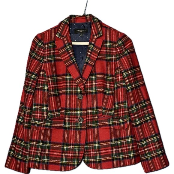 Talbots PETITE WOOL Blend Classic RED PLAID Blazer Jacket Plaid Sz 2P NWOT - Picture 1 of 4
